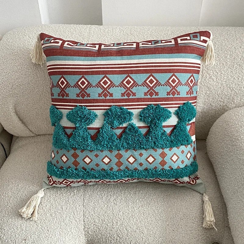 Y&D Bohemia Style Embroid 3d Printed Tufted Cotton Linen Blend Cushion Cover with Tassel Water Resistant - Image 4